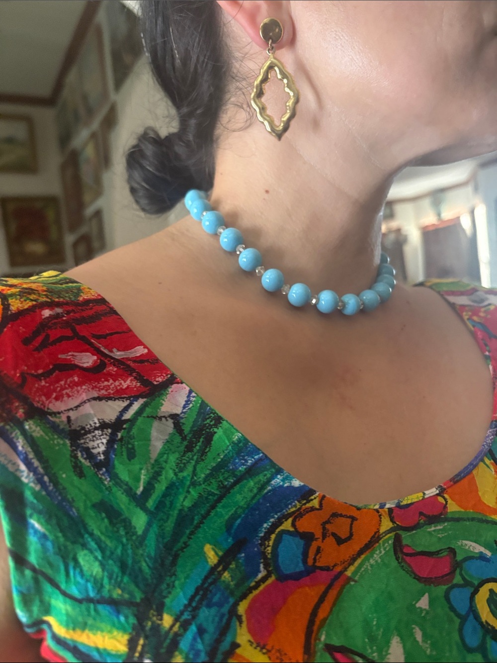 Turquoise Bead Choker Necklace - Elegant Blue Statement